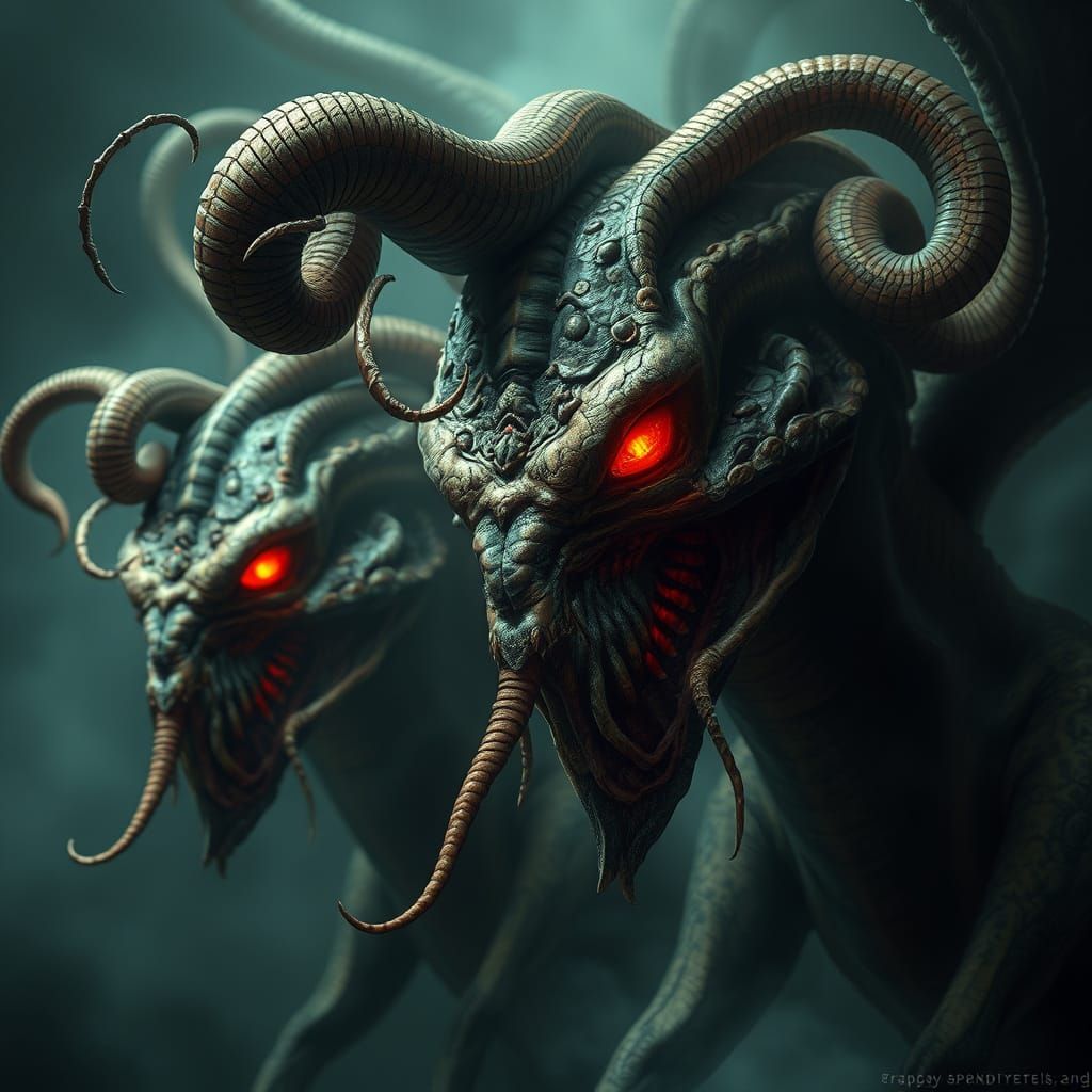 Gorgons in a Dark Mystical Atmosphere