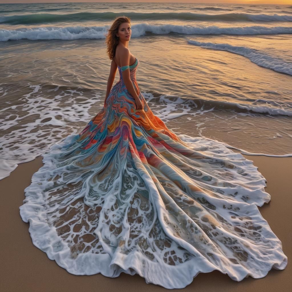 Seafoam Waves Form Lady in Swirling Dress