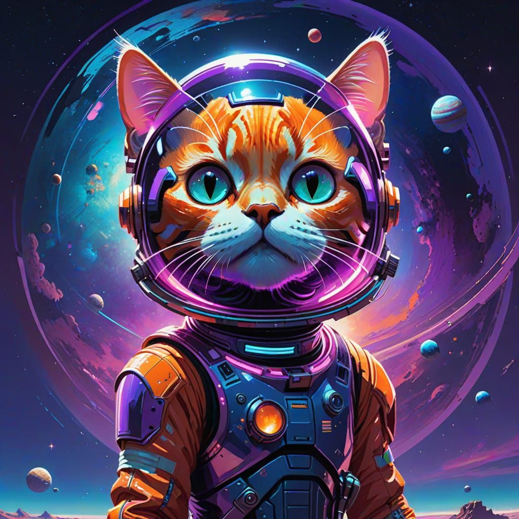 Cosmic Feline Odyssey in Vibrant, Ethereal Colors