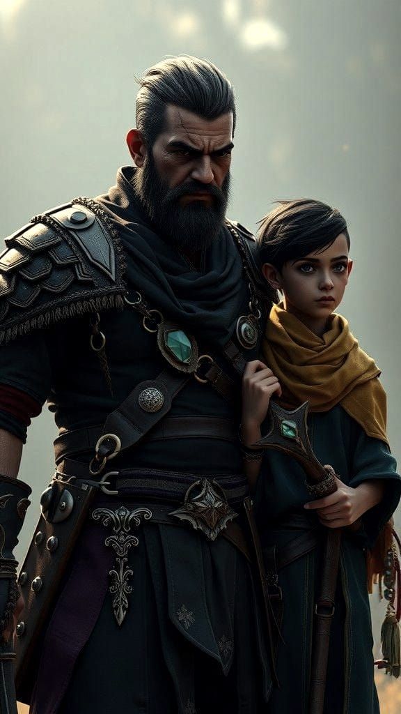 Warrior Father and Wizard Son: Dark Fantasy Art