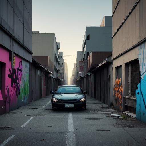 Sports Car in Gritty Urban Ghetto, Photorealistic Style