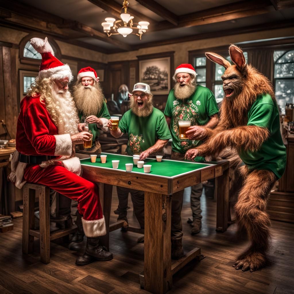 Mythical Creatures Play Beer Pong in Hyperrealistic Style