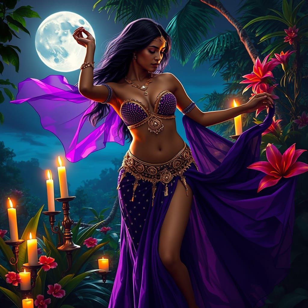 Futuristic Belly Dancer Under Starry Night Sky