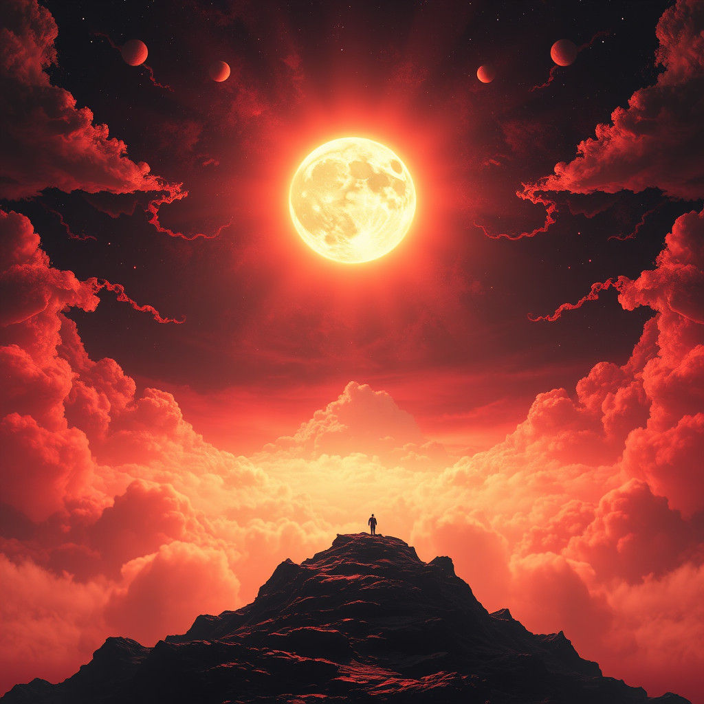 Cosmic Nightmare: Red Blood Sky at Night