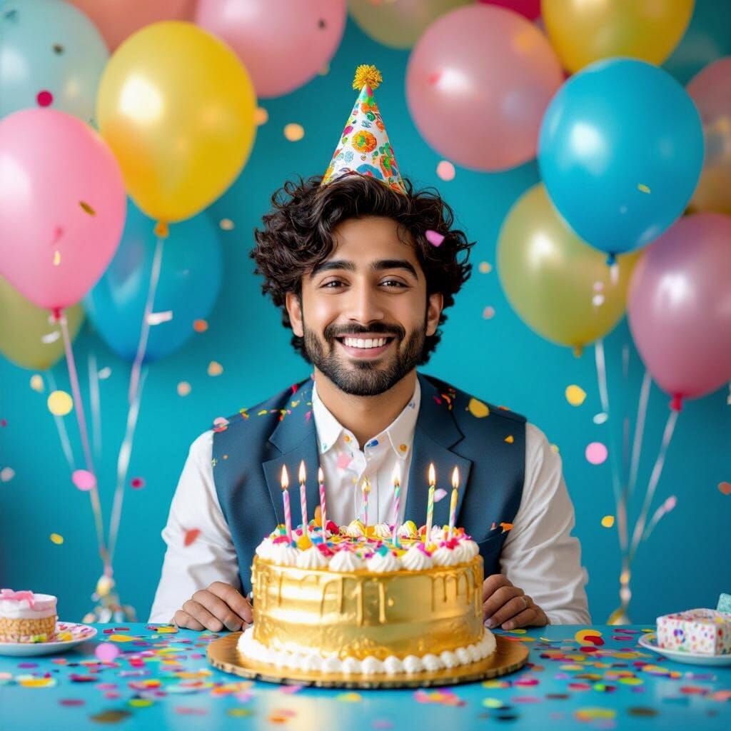 Vibrant Birthday Scene in Lahore, Playful Art Style