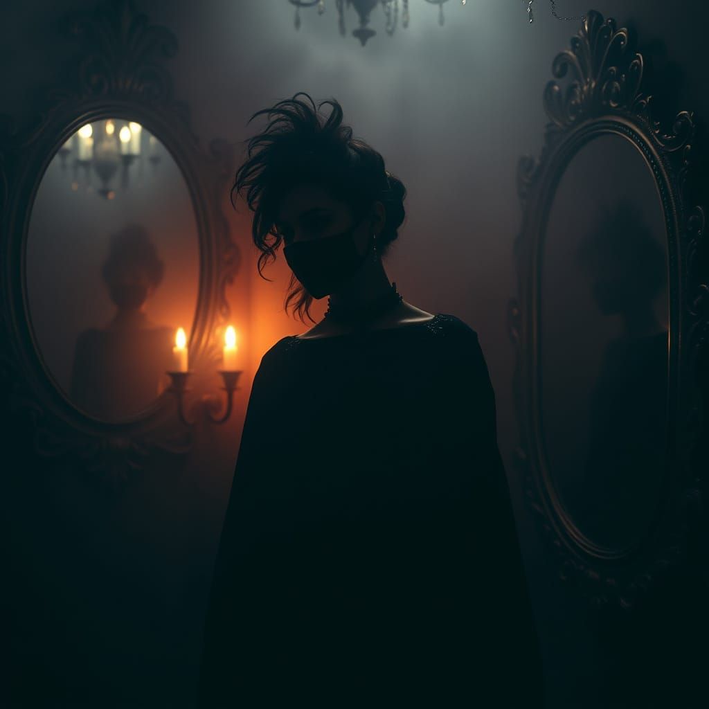 Silhouette féminine et brume noire.