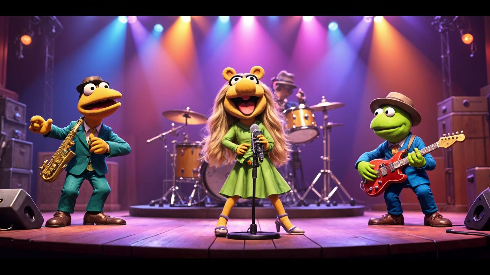 Chibi Muppet Show Band Performs on Stage in Vibrant Triadic ...
