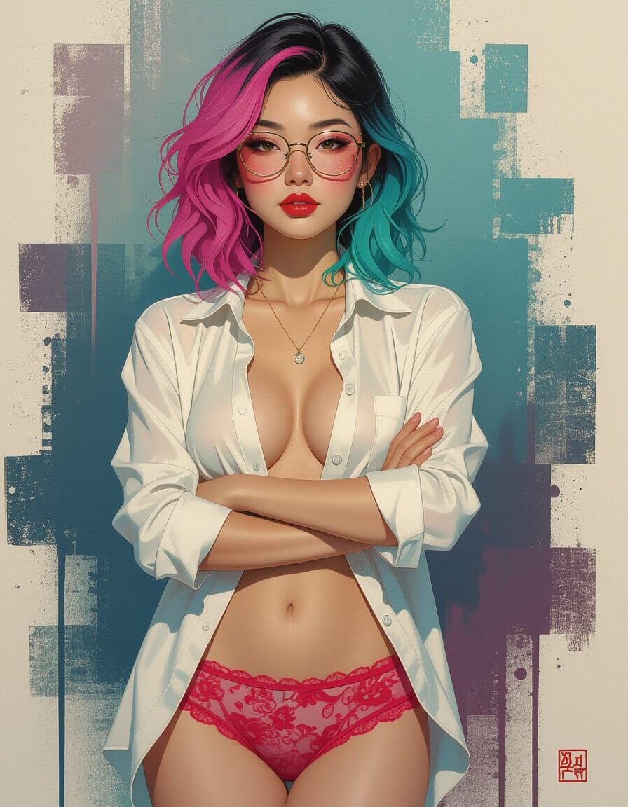 Ethereal Asian Woman Portrait in Graffiti Art Style