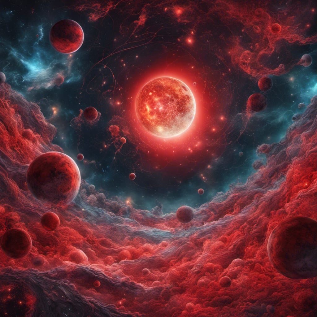 Surreal Universe with Red Moon in Optical Illusion