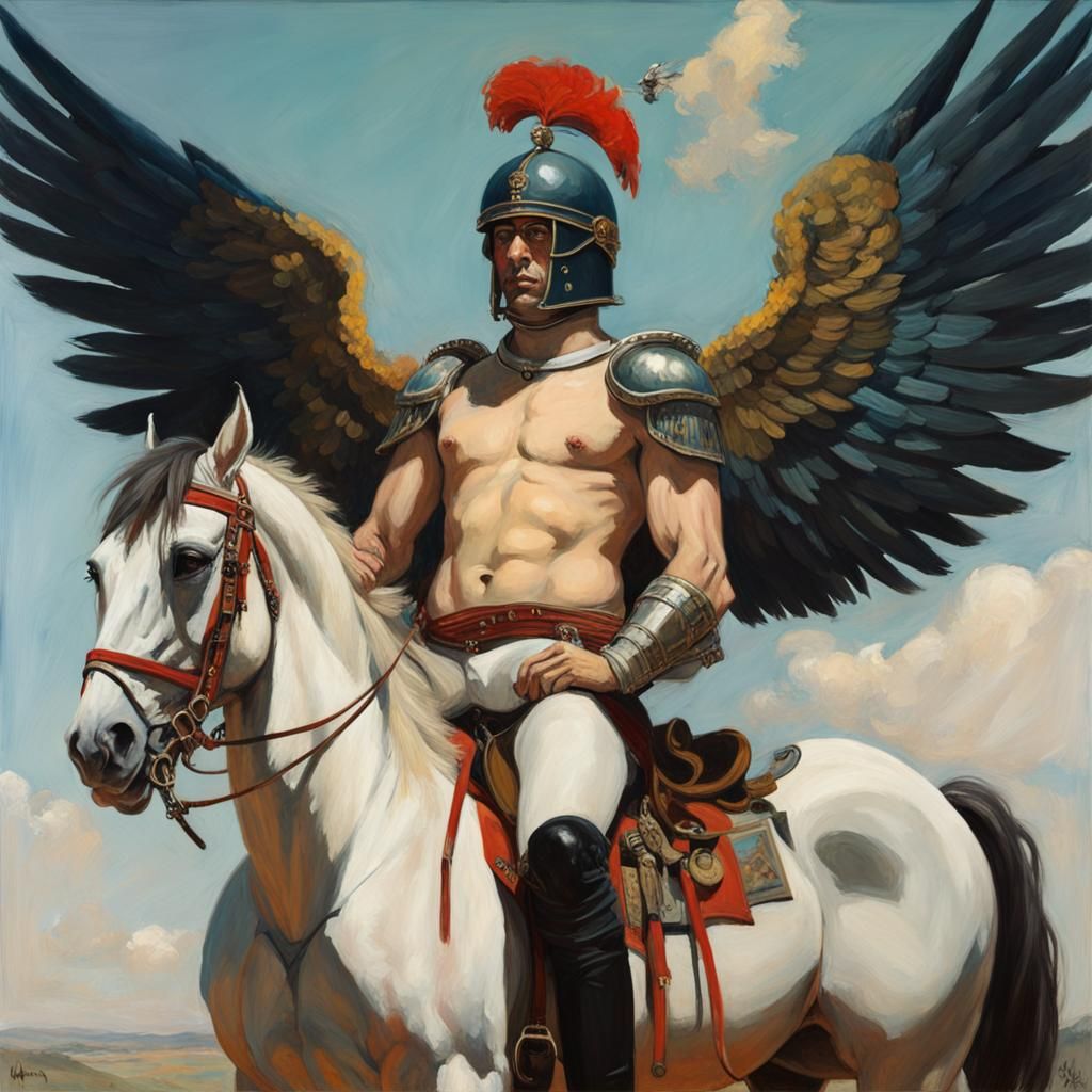Shirtless Hussar on Horse in Pre-Raphaelite Style