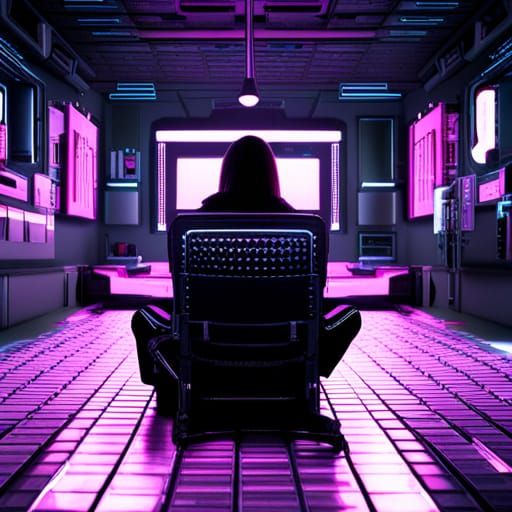 Cyberpunk Tech Room Scene with High Detail