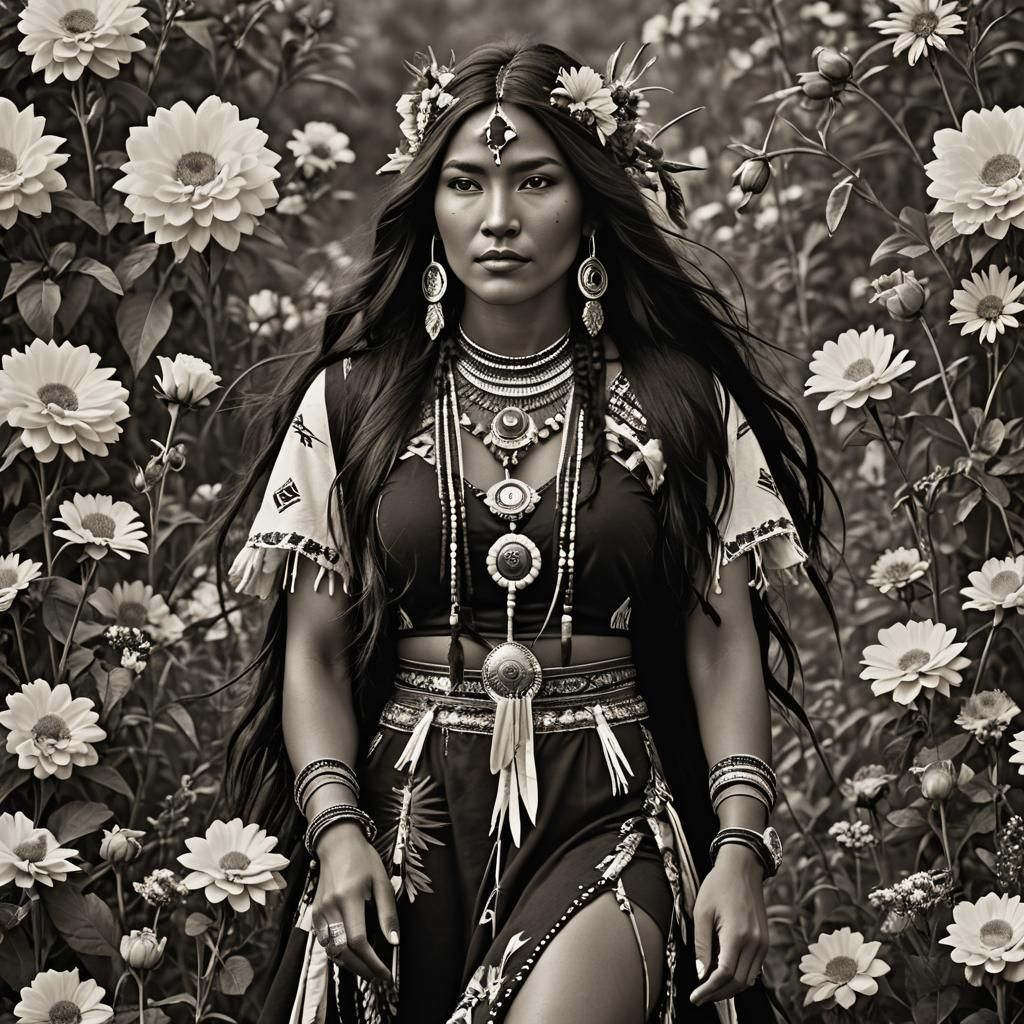 "A gorgeous happy native American  woman wearing skimpy trib...