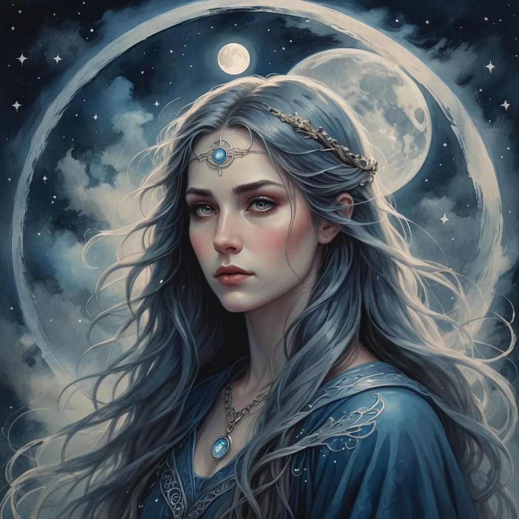 Wiccan Goddess Basks in Ethereal Moonlight