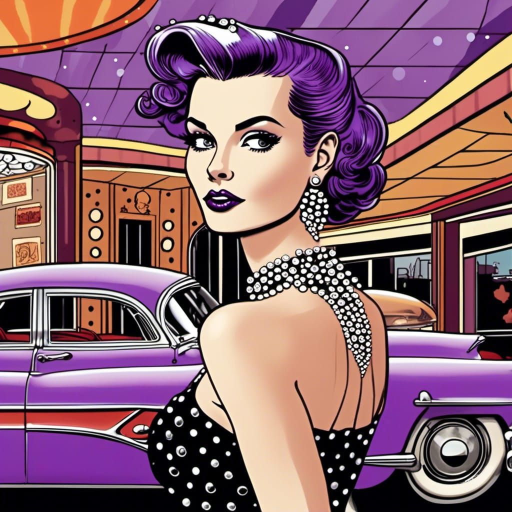 1950s Pinup Caricature on Corvette with Filigree Tattoos