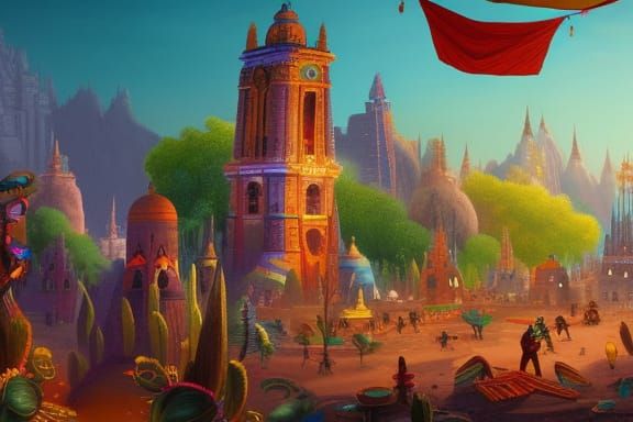 Mexican Fiesta Village: Detailed Matte Painting