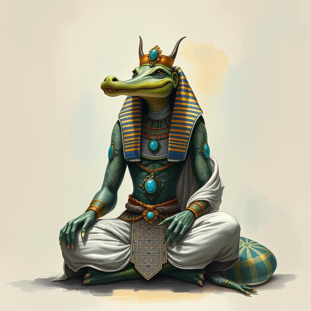 Egyptian Crocodile God in Watercolor Style