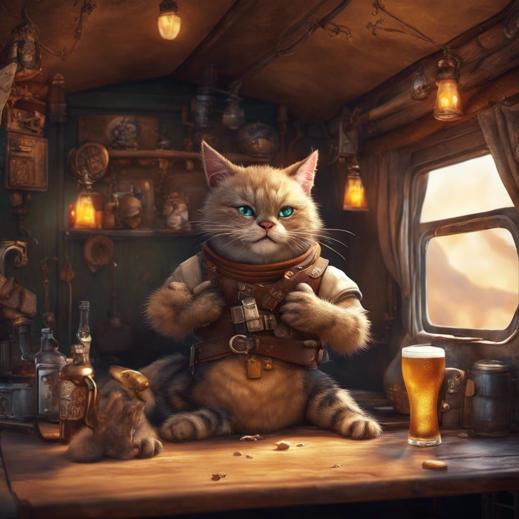 Drunken Mercenary Cat Singing: Fantasy Art