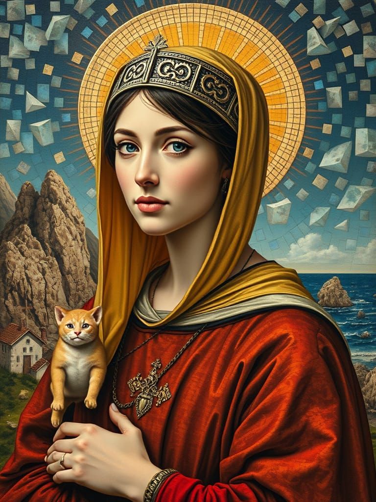 Ethereal Portrait of a Majestic Joan of Arc on a Rocky Coast...