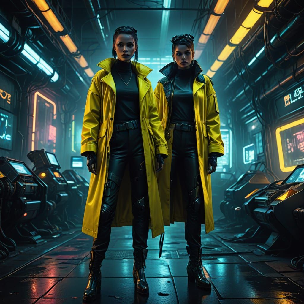 Cyberpunk Fashion Model in Neon-Lit Fog