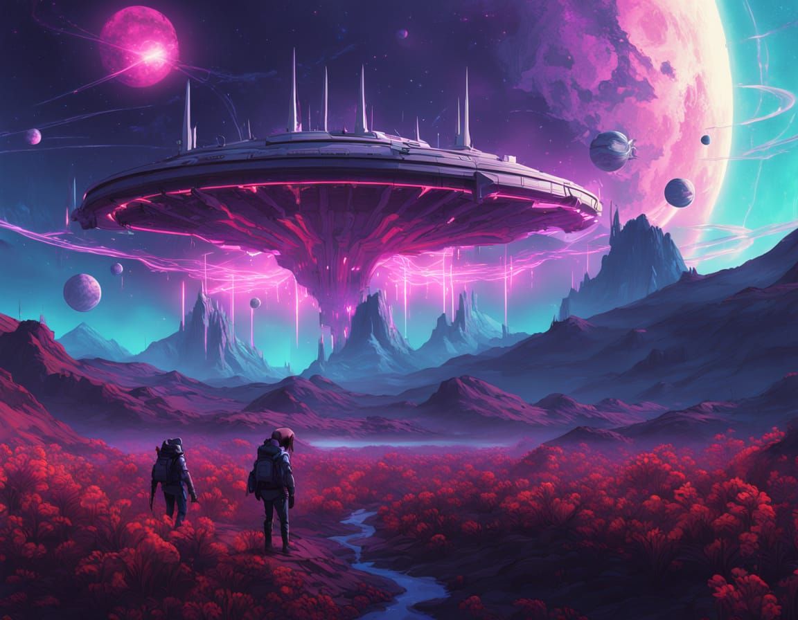 Glowing Bioluminescent Bloom on Martian Surface