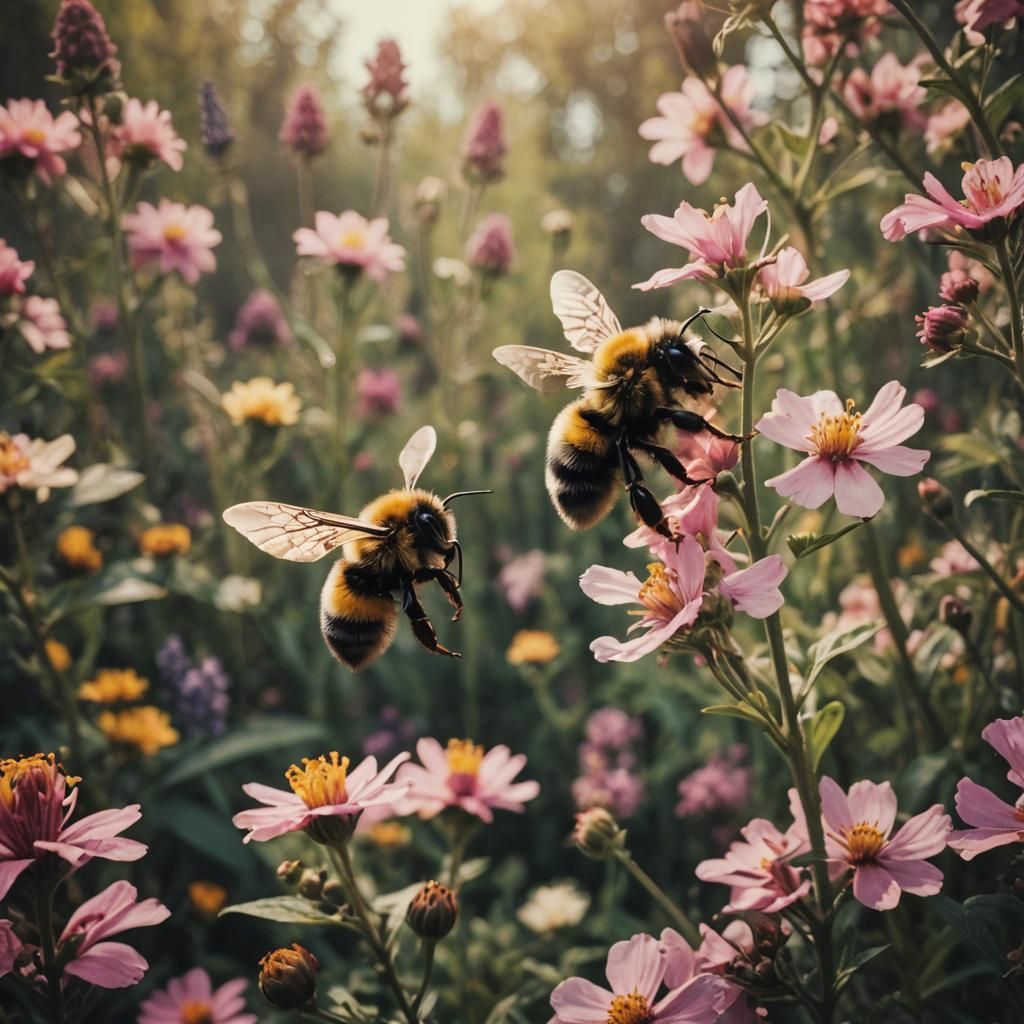 Bumblebee in Flight: A Cinematic Garden Scene