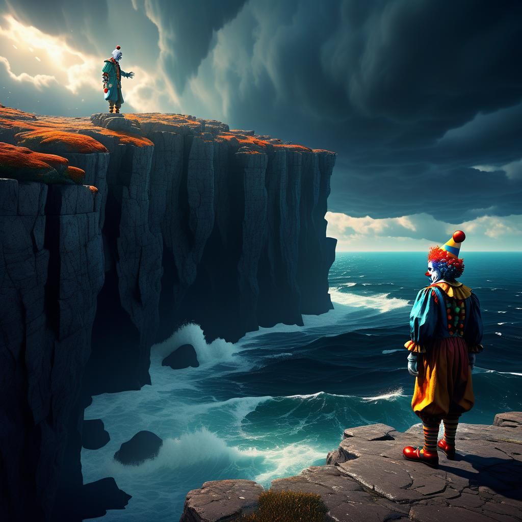 Clown at Cliff's Edge: Cinematic 3D Game Art