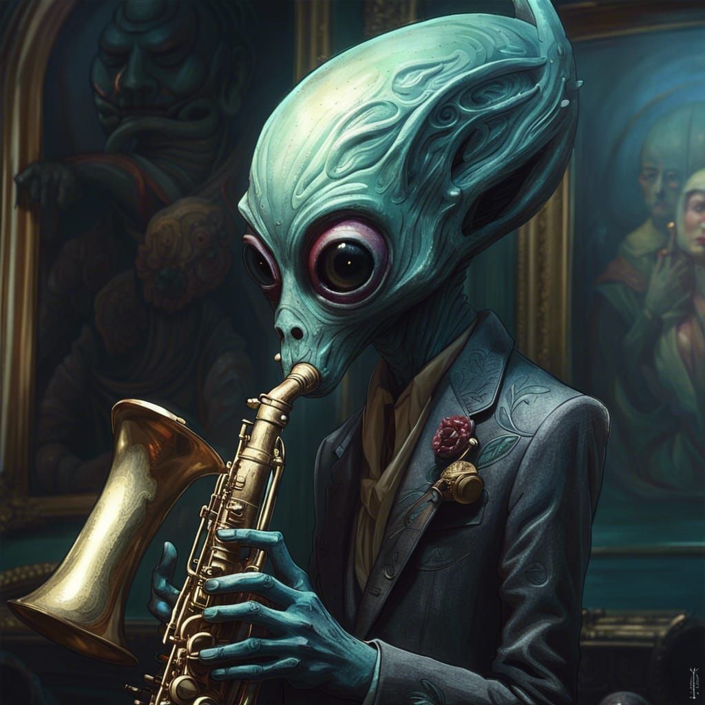 Alien Saxophonist: Hyperdetailed Fantasy Art