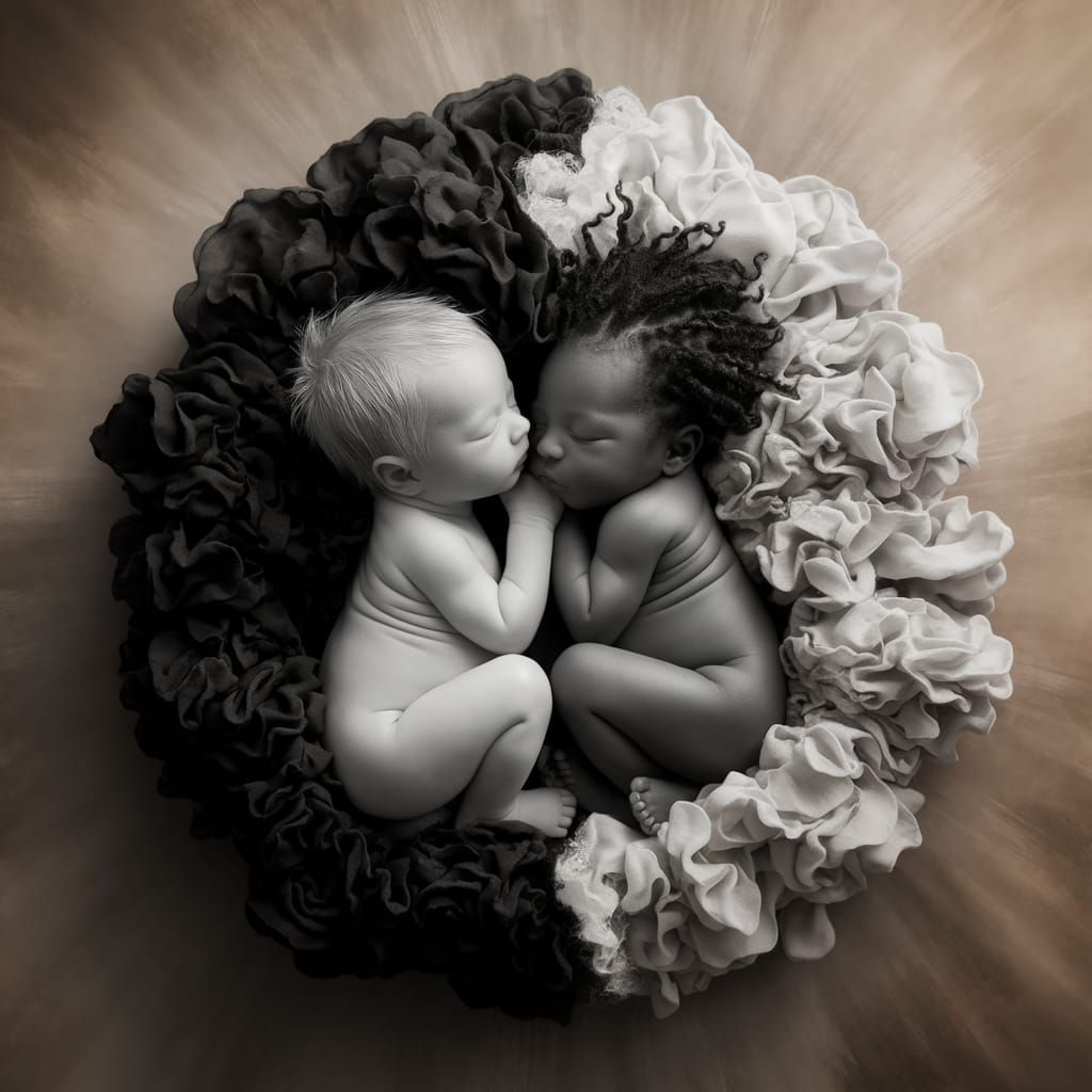 Yin Yang Newborns in Monochrome