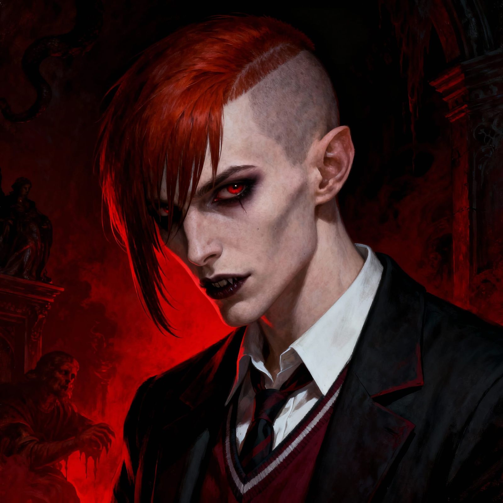 Gothic Vampire with Auburn Hair in Smart Casual Style