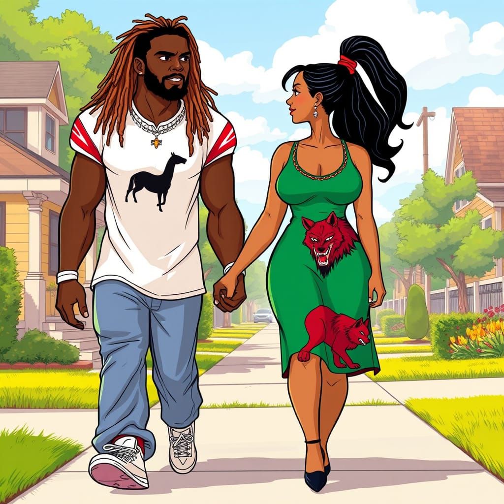 Anime-Style Image of Football Player and Girlfriend