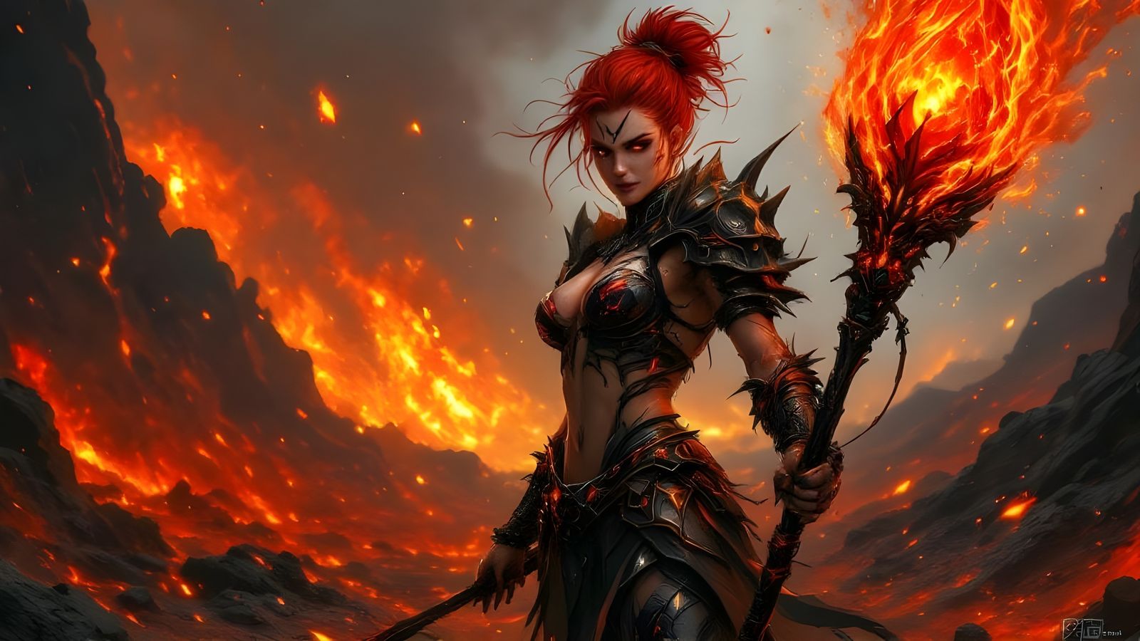 Fiery Phoenix Woman in Anime Semi-Realism