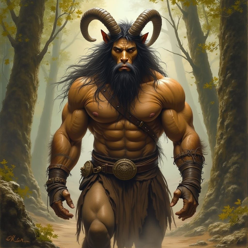 a centaur with a broad hairy chest