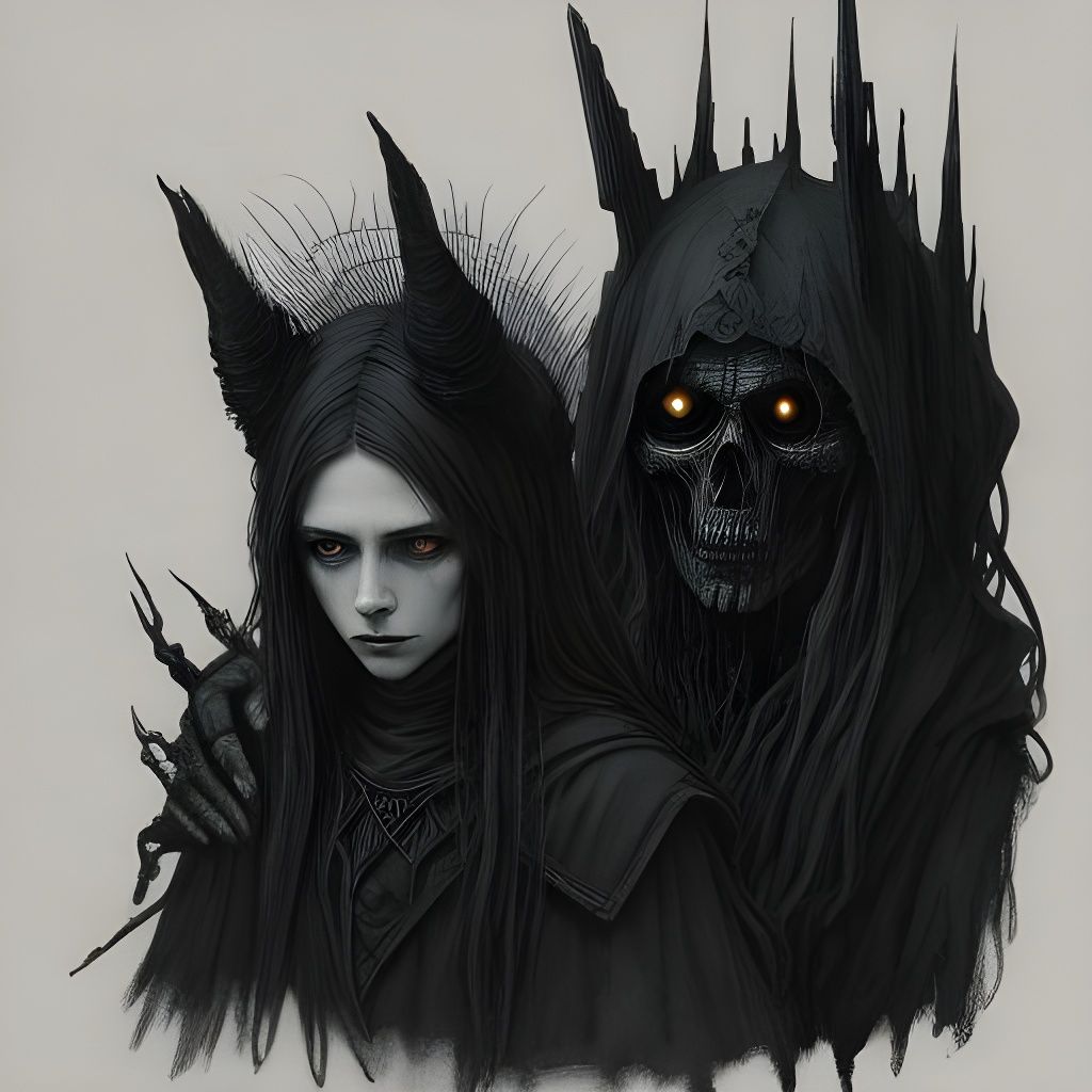 Witch and Victim in Dark Fantasy Art Style