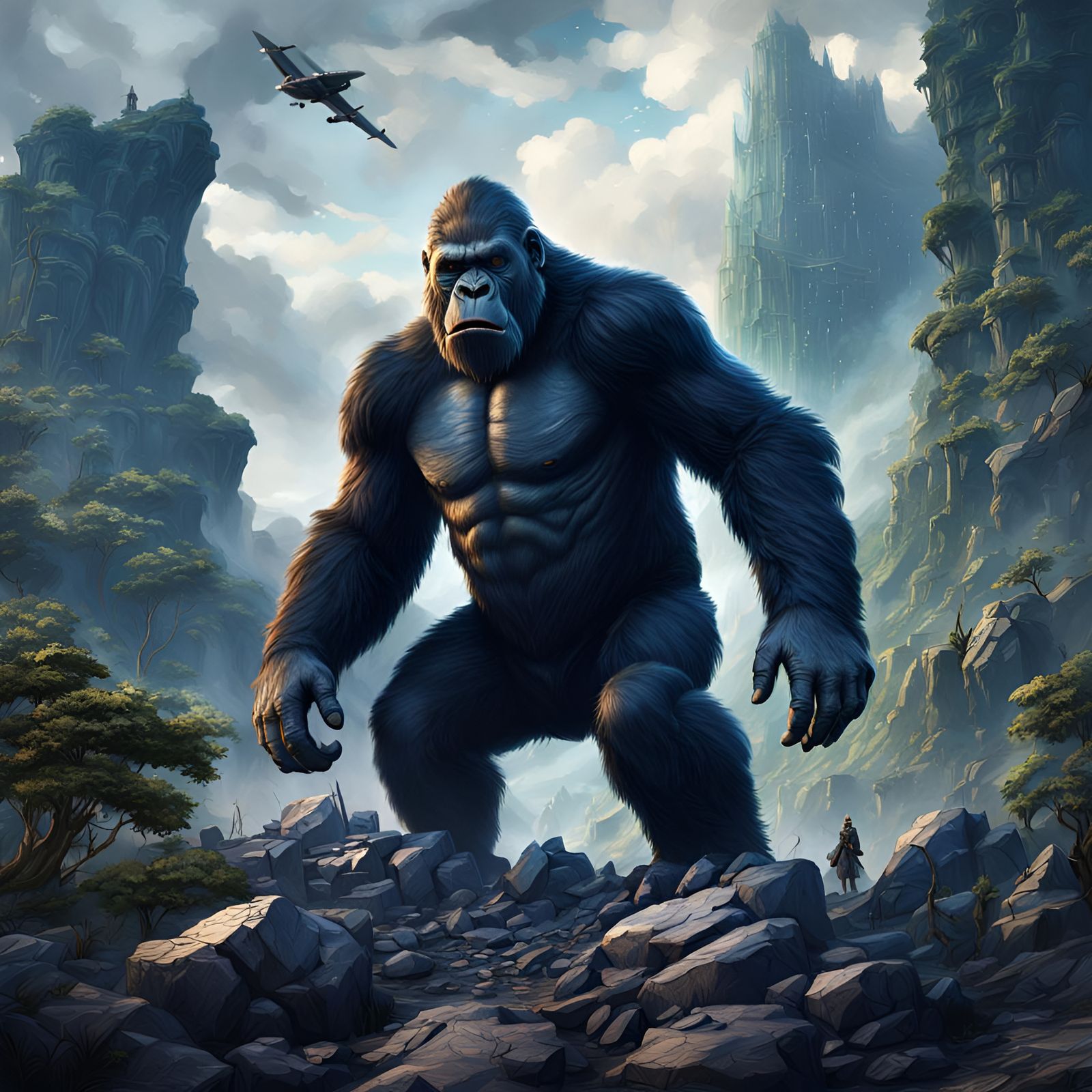 King Kong as Charles III: Detailed Matte Painting