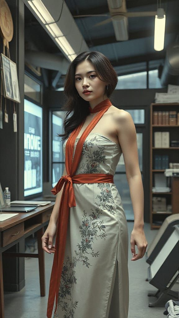 Vietnamese Woman in Cyberpunk Ao Dai