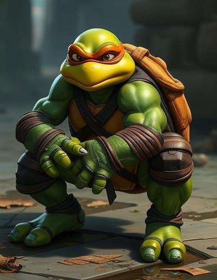 Leonardo the Bipedal Turtle in Comic Book Style