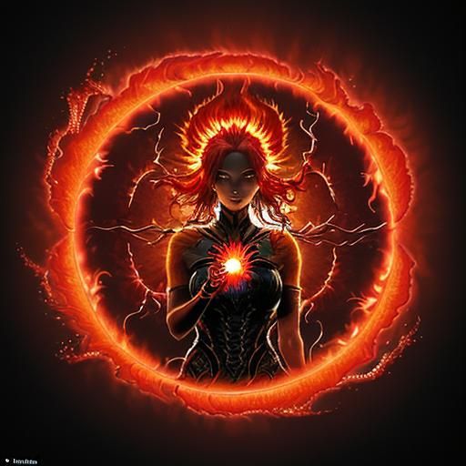 Woman Crafted from Sunlight in Fractal Dragon Pattern