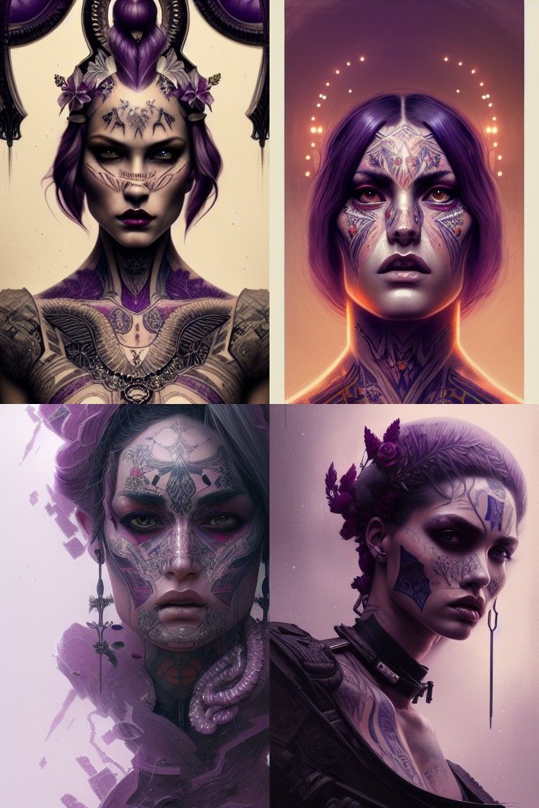 Glamorous Tattooed Woman Soldier in Digital Art Style