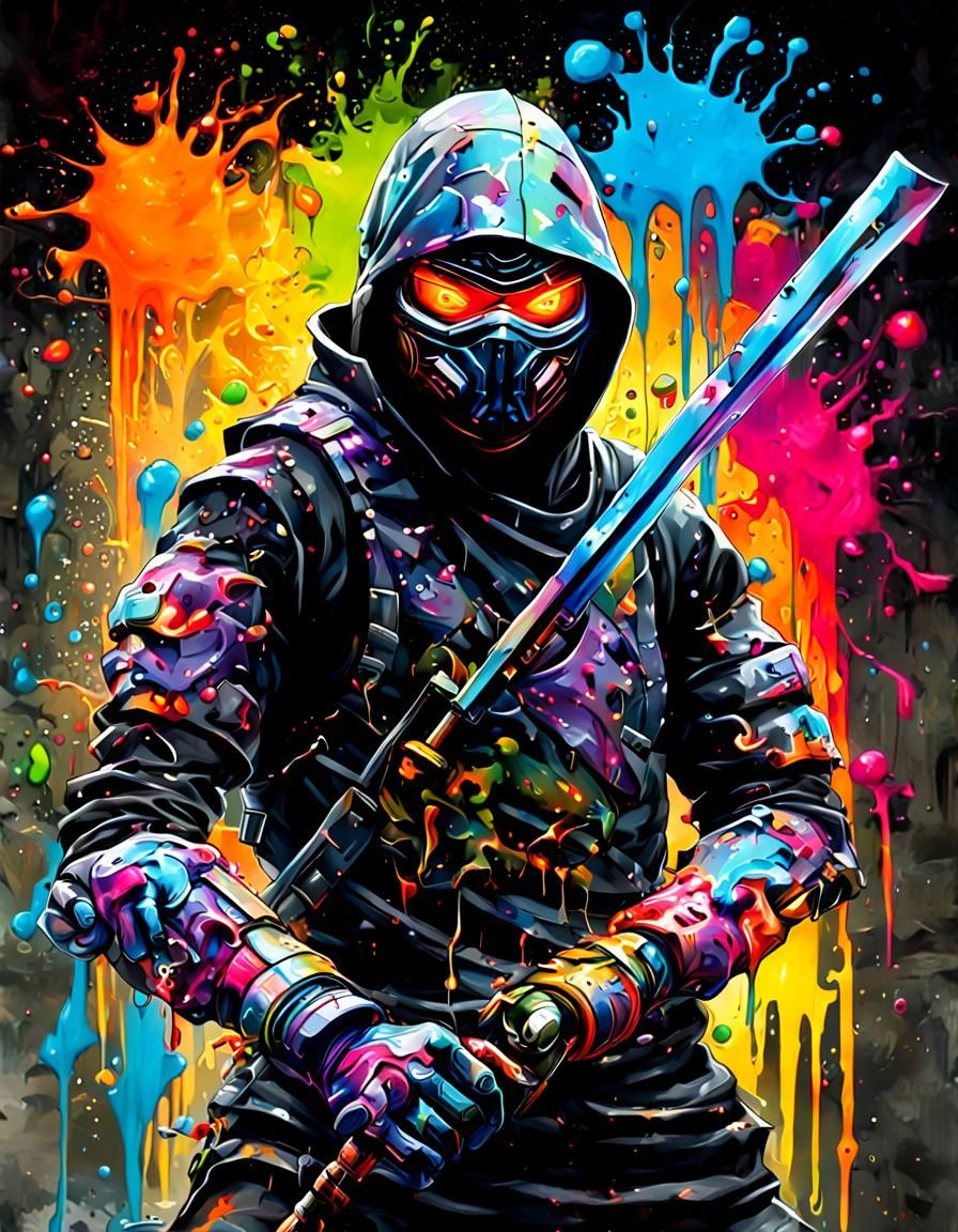 Cyborg Ninja in Dark Fantasy Graffiti Art