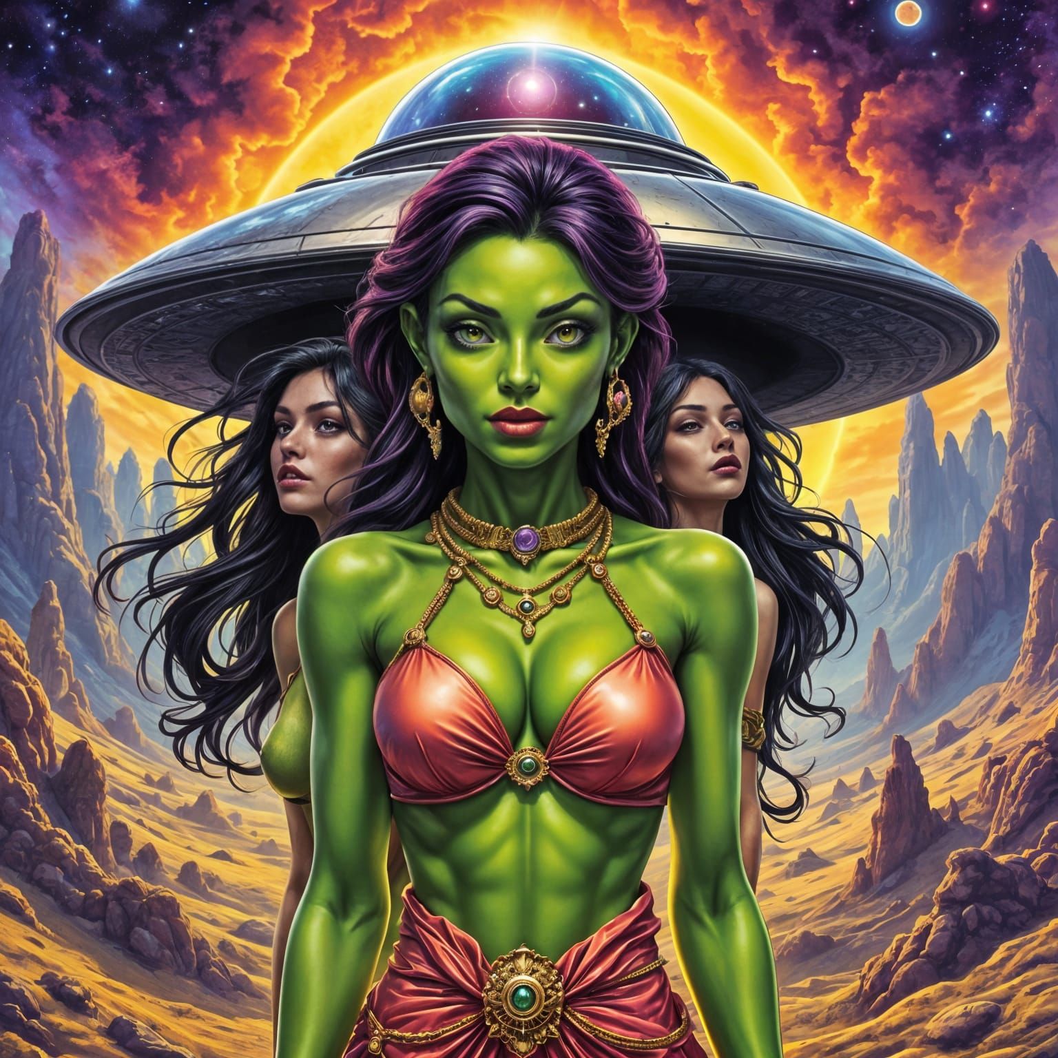 Ethereal Female Aliens Emerge in Vibrant Pop Art Style