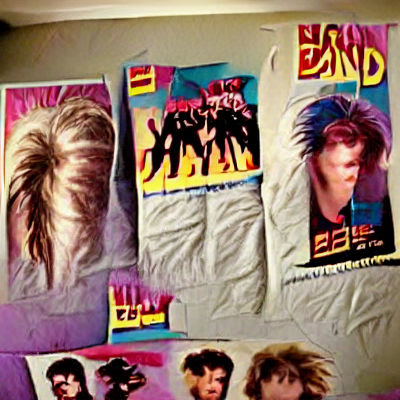 80s Hair Band Posters on Bedroom Wall