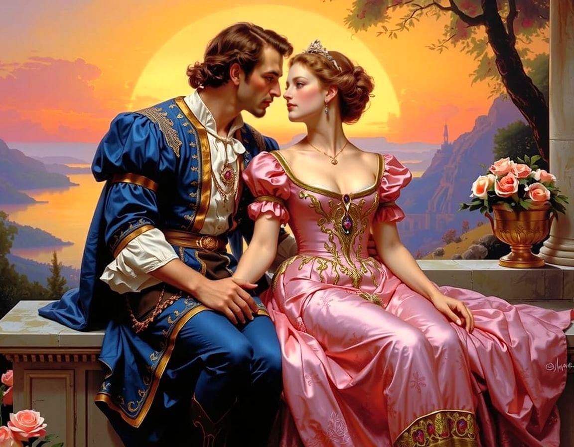 Romantic Sunset: Royal Couple in Fantasy Art
