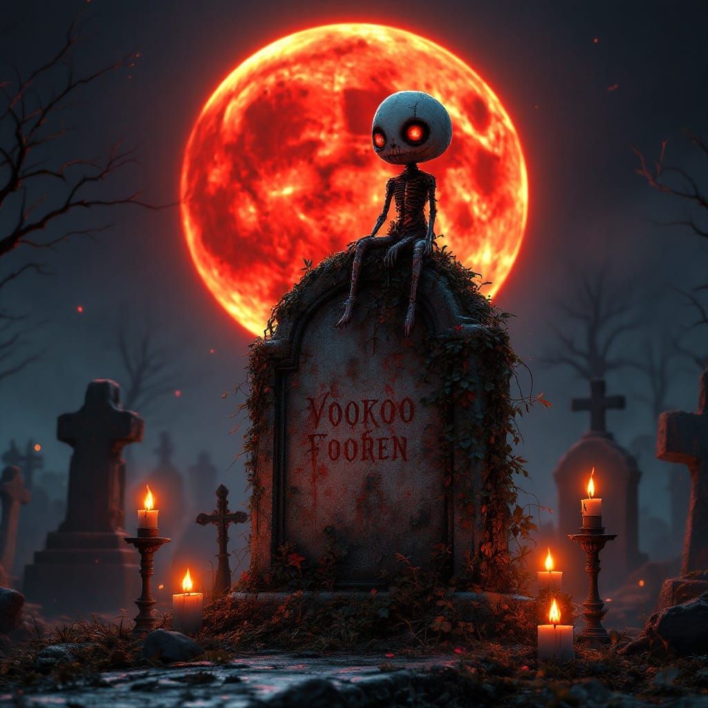 Mysterious Voodoo Doll Under Blood-Red Moon