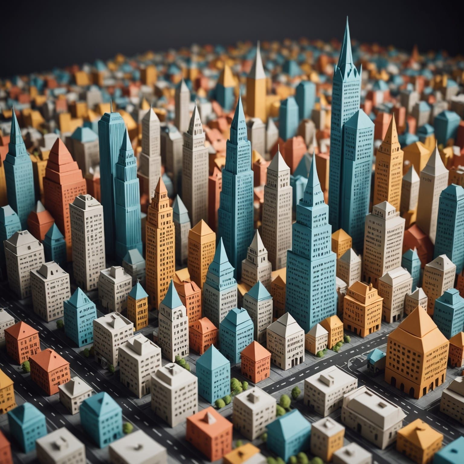 Intricate Paper City Landscape in Origami Style