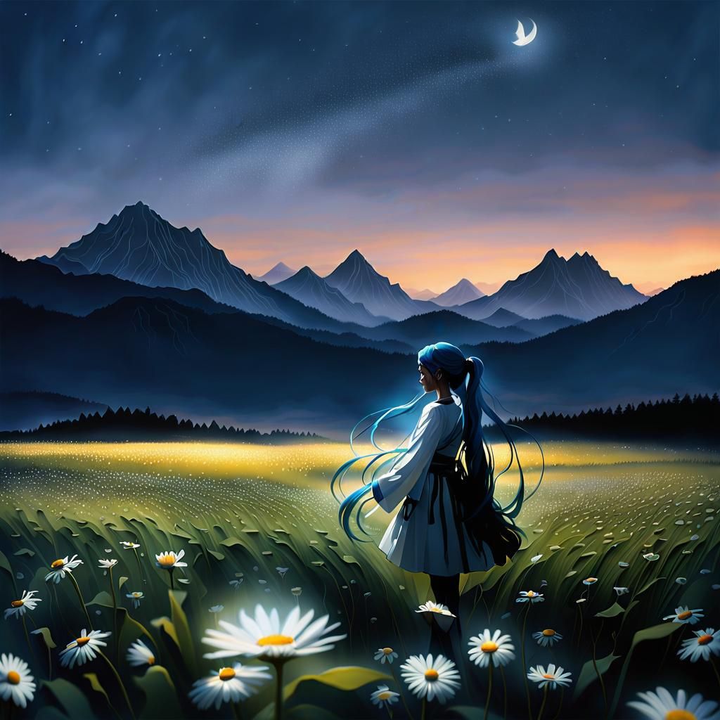 Girl in Moonlit Field: Ukiyo-e Meets Baroque