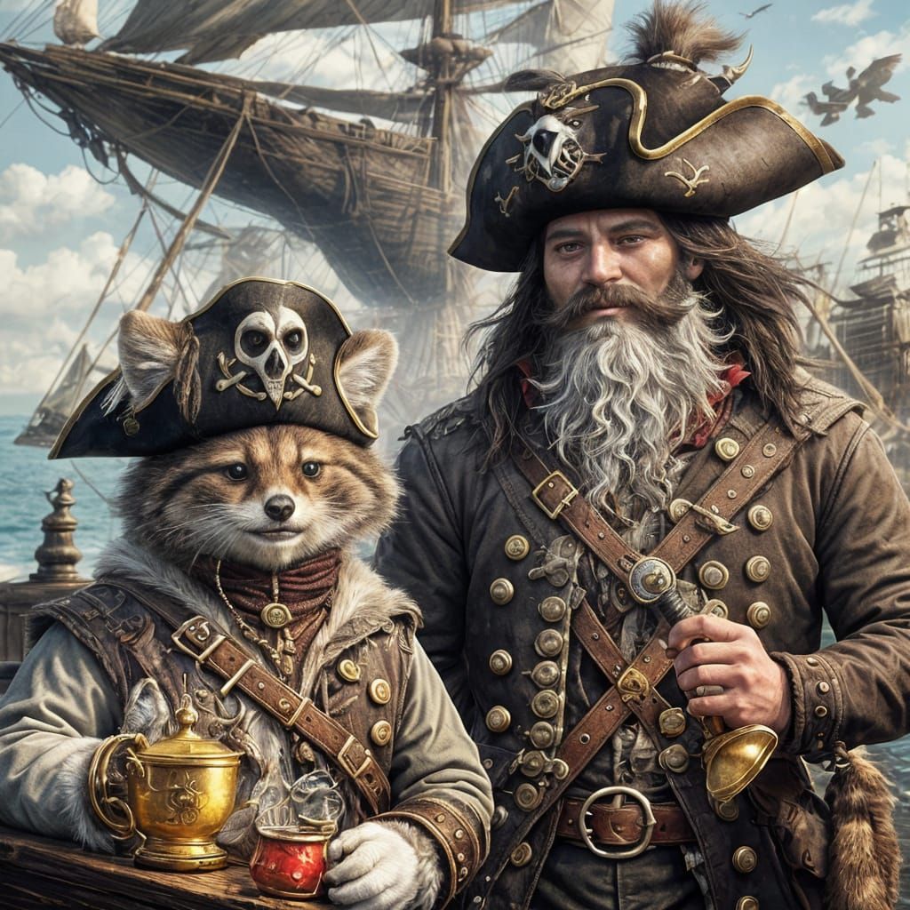 Animals Dressed as Pirates on Ships and Guarding Treasure