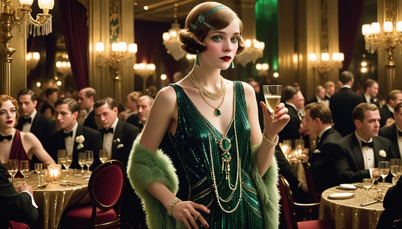 Jazz Age Wallflower in Opulent Club, Digital Painting