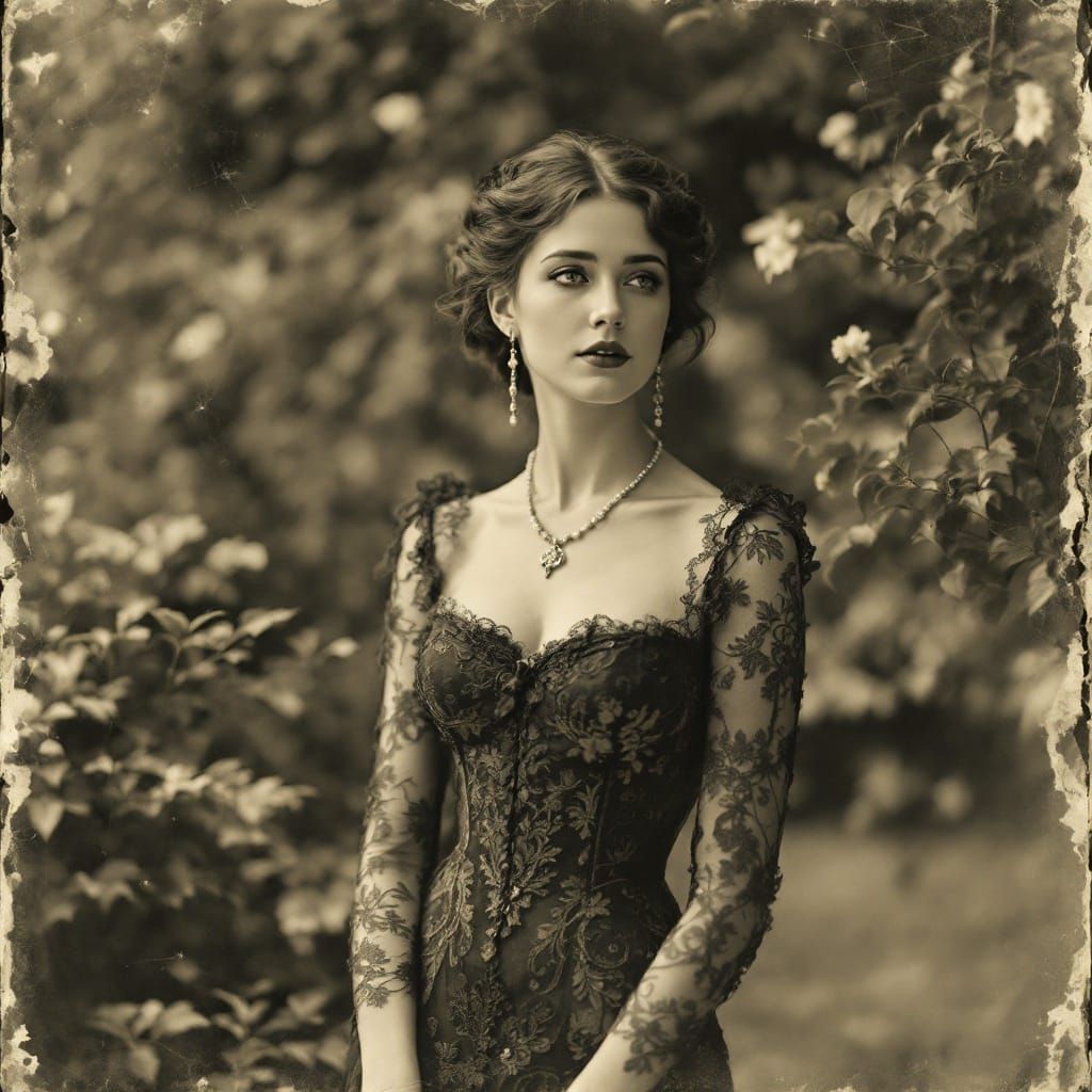Victorian Woman in Distressed Filigree Dress