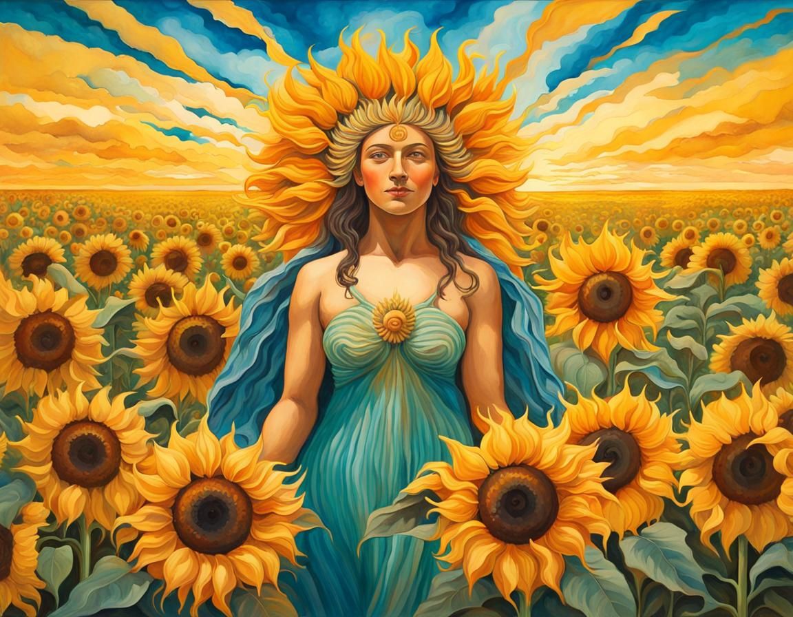 Clytie's Metamorphosis into Sunflower: Gouache Impressionism