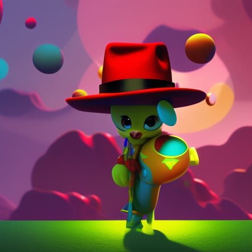 Dancing Snake with Hat: 3D Digital Art